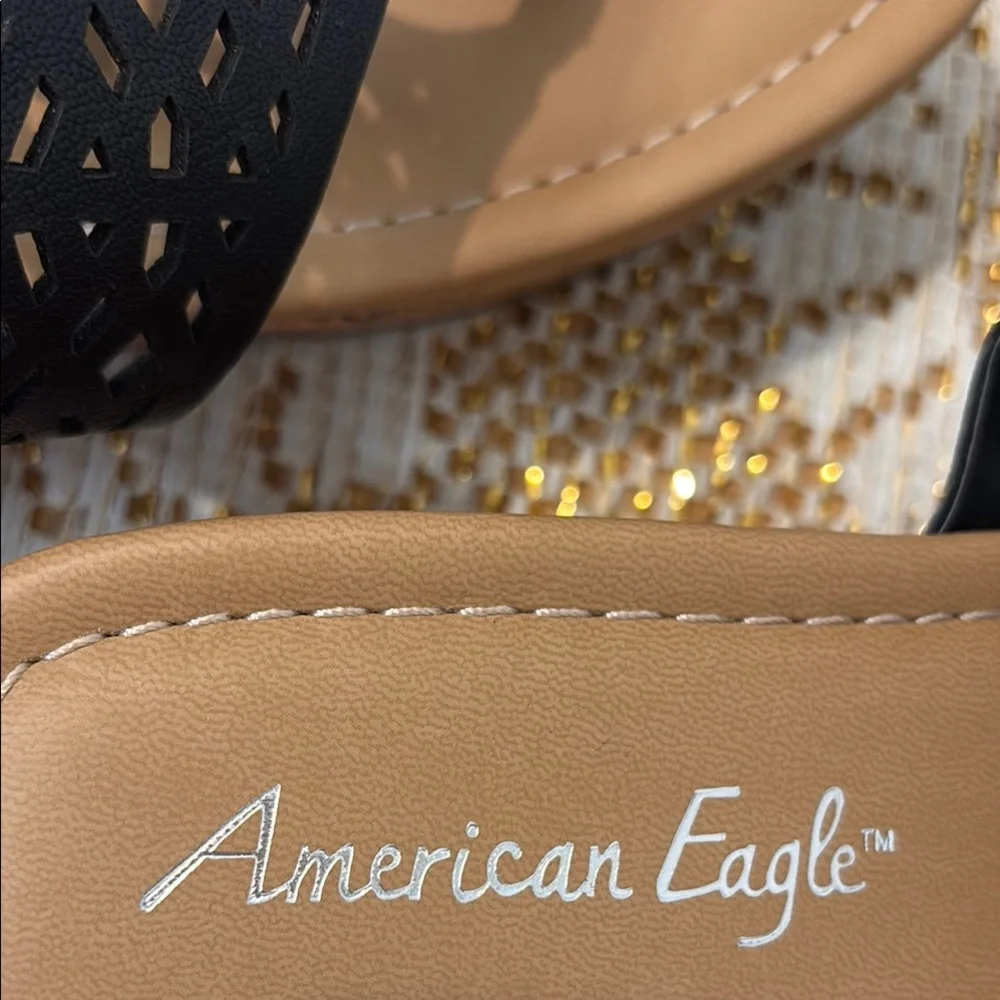 American Eagle Outfitters Black and Tan Wedge Sandals Size 9.5